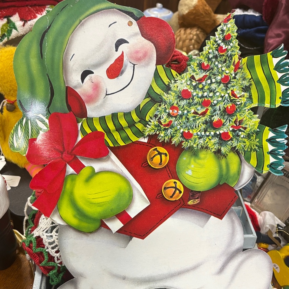 VINTAGE CARRINGTON SNOWMAN - DIE CUT CARDBOARD